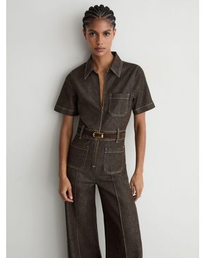 Reiss Denim Wide-Leg Jumpsuit - Multicolour