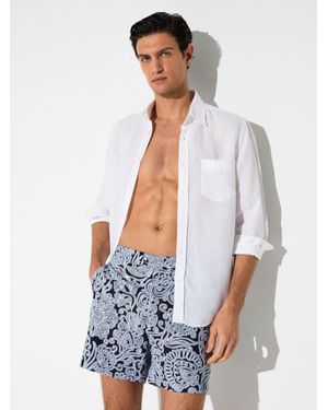 Reiss Fallow - Navy Paisley-print Side-adjuster Swim Shorts, Xs - White
