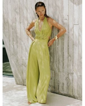 Reiss Lainey - Green Halterneck Pleated Wide-leg Jumpsuit, Us 10