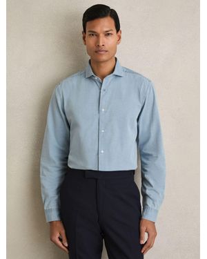 Reiss Draper - Blue Washed Chambray Button-through Shirt, 2x-large