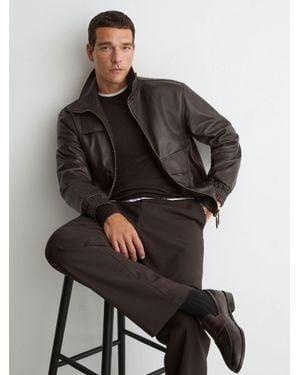 Reiss Leather Oversized Funnel-Neck Jacket - Grey