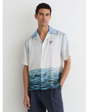Reiss Print Cuban-Collar Shirt - White