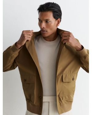 Reiss Latent - Taupe Brown Technical Button-through Bomber Jacket, S - Natural