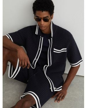 Reiss Meadows - Navy Cotton Crochet Button-through Shirt, Xs - Black