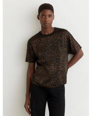 Reiss Silk Animal-Print Short-Sleeve Top - Black
