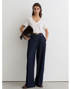 Reiss Linen V-Neck T-Shirt - Blue