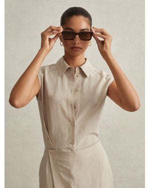Reiss Lyocell Linen Wrap Front Midi Dress - Natural