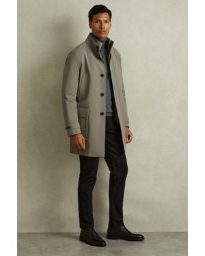 Reiss Player - Pistachio Green Hybrid Removable Funnel Neck Overcoat, Xs