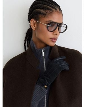 Reiss Leather And Suede Gloves, S & M - Black