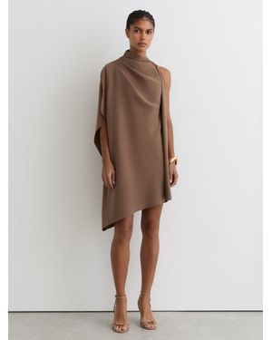 Reiss Ellery - Taupe Brown One-shoulder Draped Mini Dress, Us 12 - Natural