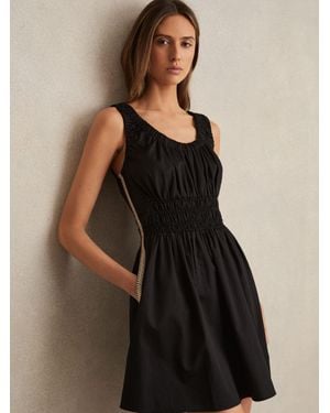 Reiss Belinda Shirred-Bodice Cotton Mini Dress in Blue | Lyst UK