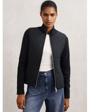 Reiss Hybrid Quilted Zip-Through Knit Jacket - Blue
