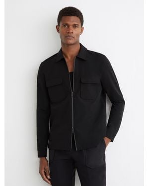 Reiss Ascend - Black Technical Zip-through Overshirt, Large