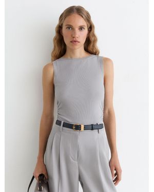Reiss Trinny - Grey Modal-cotton Sheer-trim Ruched Vest, Xs (us 2)