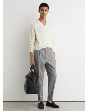 Reiss Wool-Blend Check Tapered Trousers - White