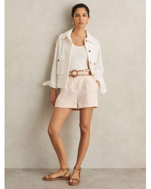 Reiss Linen Pleat-Front Belted Shorts - Natural