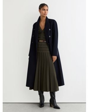 Reiss Khaki & Knitted Stripe Pleated Midi Skirt - Blue