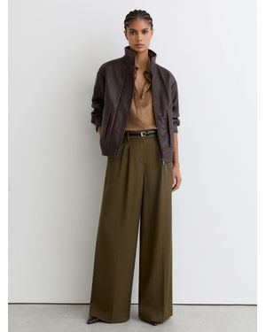 Reiss Cora - Khaki Green Petite Wide-leg Pleated Trousers, Us 2 - Multicolour