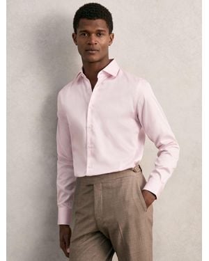Reiss Reg - Pink Remote Reg Cotton Satin Cutaway Collar Shirt, Us 17