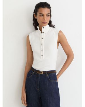 Reiss Isla - White Cotton-stretch Buttoned Funnel-neck Vest, Xs (us 2)