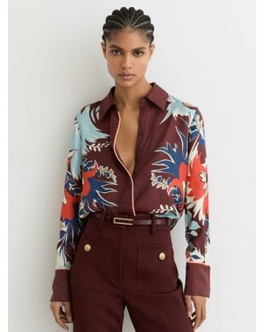 Reiss Printed Button-Through Shirt - Red