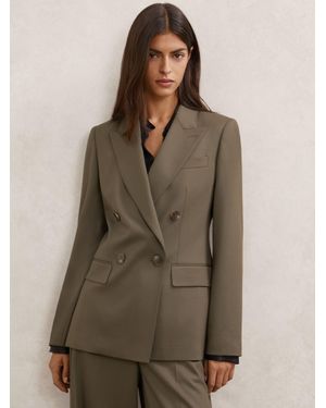 Reiss Petite Wool-Blend Double-Breasted Suit Blazer - Natural