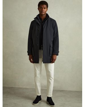 Reiss Player - Navy Hybrid Removable Funnel Neck Overcoat, M - Blue