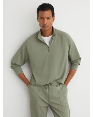Reiss R-Flex Stretch-Twill Half-Zip Sweatshirt - Green