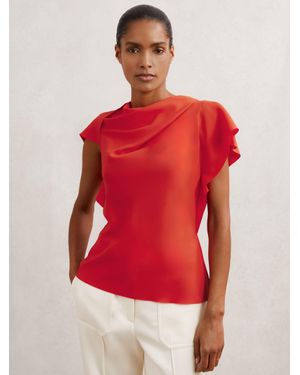 Reiss Asymmetric Drape-Neck Top - Red
