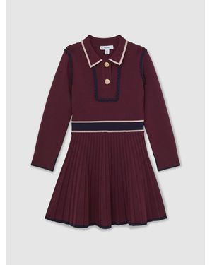 Reiss Freya Berry Piped Knitted Skater Dress - Purple