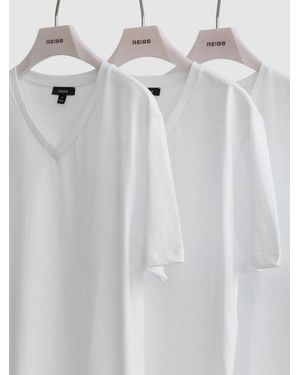 Reiss Dayton Pack-Pack Cotton V-Neck Tailored-Fit T-Shirts - White