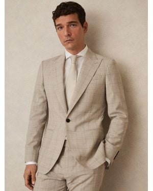 Reiss Slim-Fit Single-Breasted Wool Check Suit Blazer - Natural