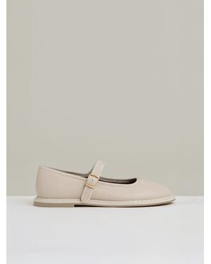 Reiss Nicole Leather Mary-Jane Shoes - Natural