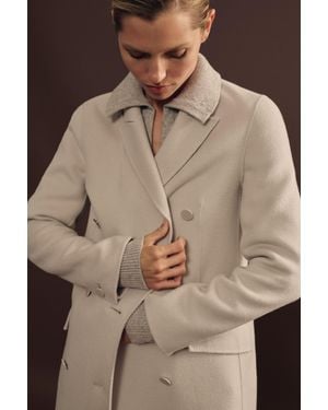 Reiss Maeve - Neutral Petite Wool Blend Double Breasted Blindseam Trench Coat - Natural