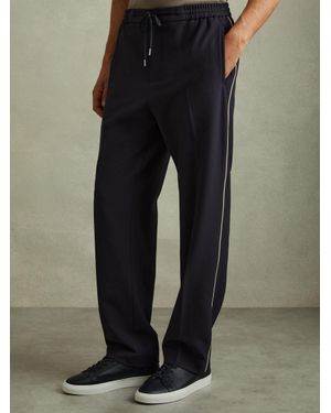 Reiss Roy - Navy/ivory Stripe Relaxed Contrast Pipe Detail Trousers, 38 - Black