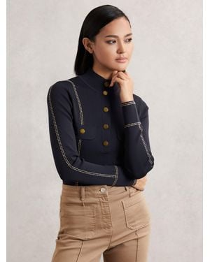 Reiss Contrast-Stitch Knit Top - Blue