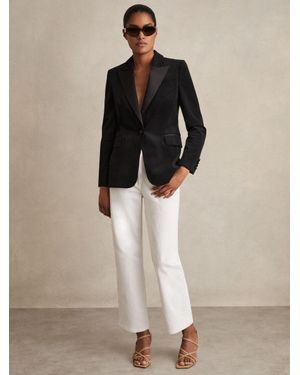 Reiss Adaline - Black Oe Adaline Velvet Single-breasted Blazer, Us 6 - Natural