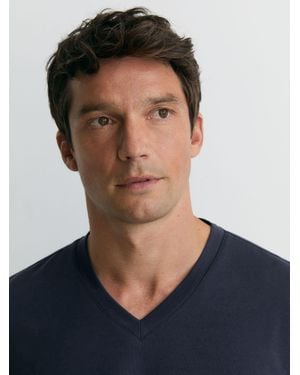 Reiss Cotton V-Neck Relaxed-Fit T-Shirt - Blue