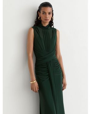 Reiss Sheer Ruched Sleeveless Maxi Dress - Green
