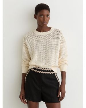 Reiss Mila - Black Linen Wave-trim Shorts, Us 0 - Natural