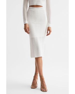 Reiss Judy - Ivory Knitted Crochet Midi Skirt Co-ord, Xs - White