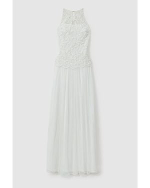 Raishma Embellished High Neck Maxi Dress - White
