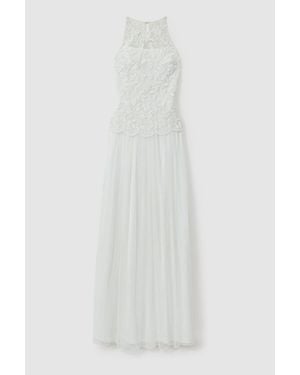 Raishma Embellished High Neck Maxi Dress - White