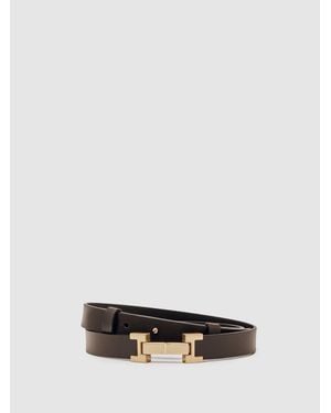Reiss Leather Square Hinge Belt - Grey