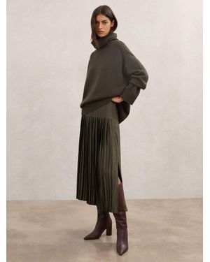 Reiss Satin Pleated Midi Skirt - Natural