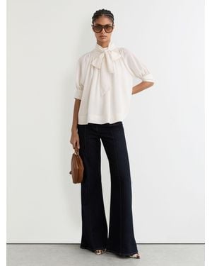 Reiss Tie-Neck Short-Sleeve Blouse - White