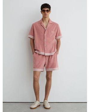 Reiss Bleeker - Soft Pink Cotton-blend Towelling Embroidered Shirt, Xs