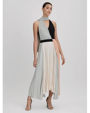 Reiss Cream Pleated Asymmetric Midi Dress - White