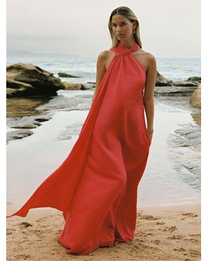 Reiss Odell Halter-Neck Relaxed-Fit Stretch-Woven Maxi Dress - Red