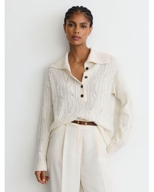 Reiss Wool-Cashmere Cable-Knit Half-Button Jumper - Natural
